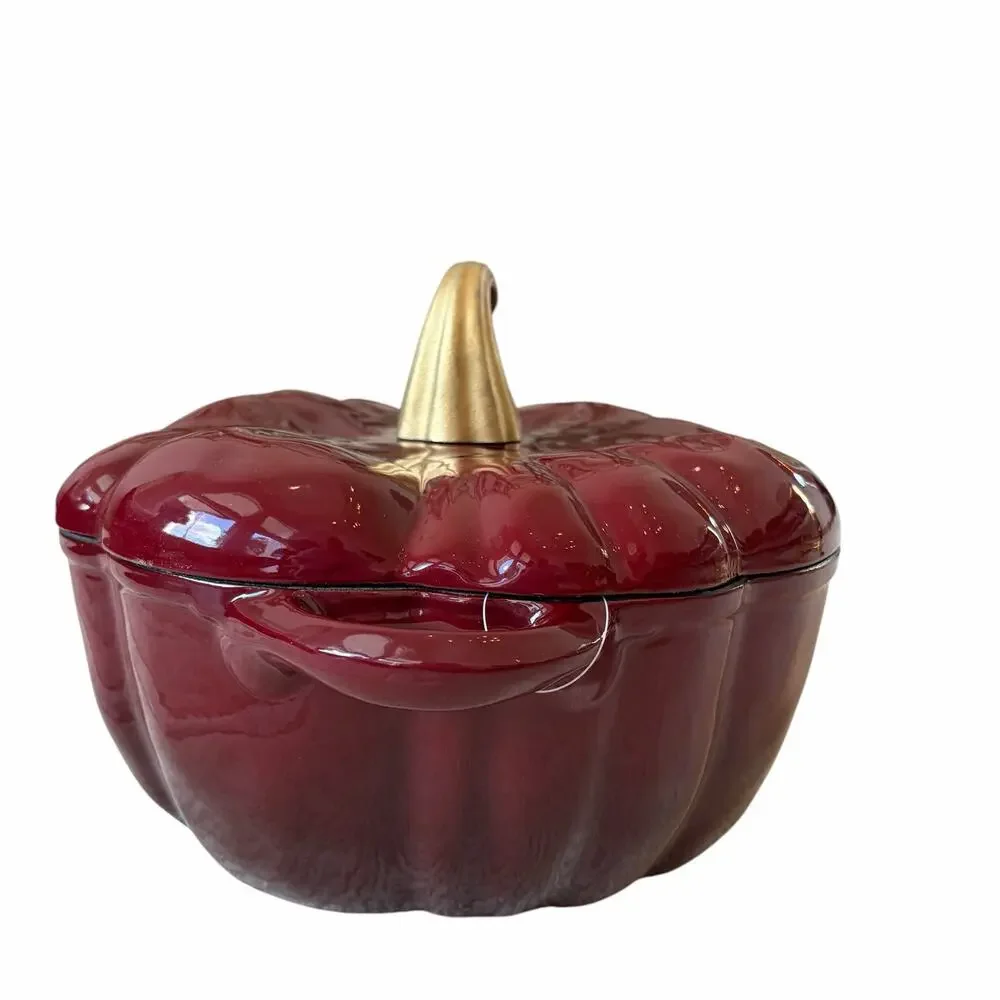 Smith & Clark Ironworks Pumpkin Dutch Oven 4qt Cast Iron Dark Red Enamel NEW